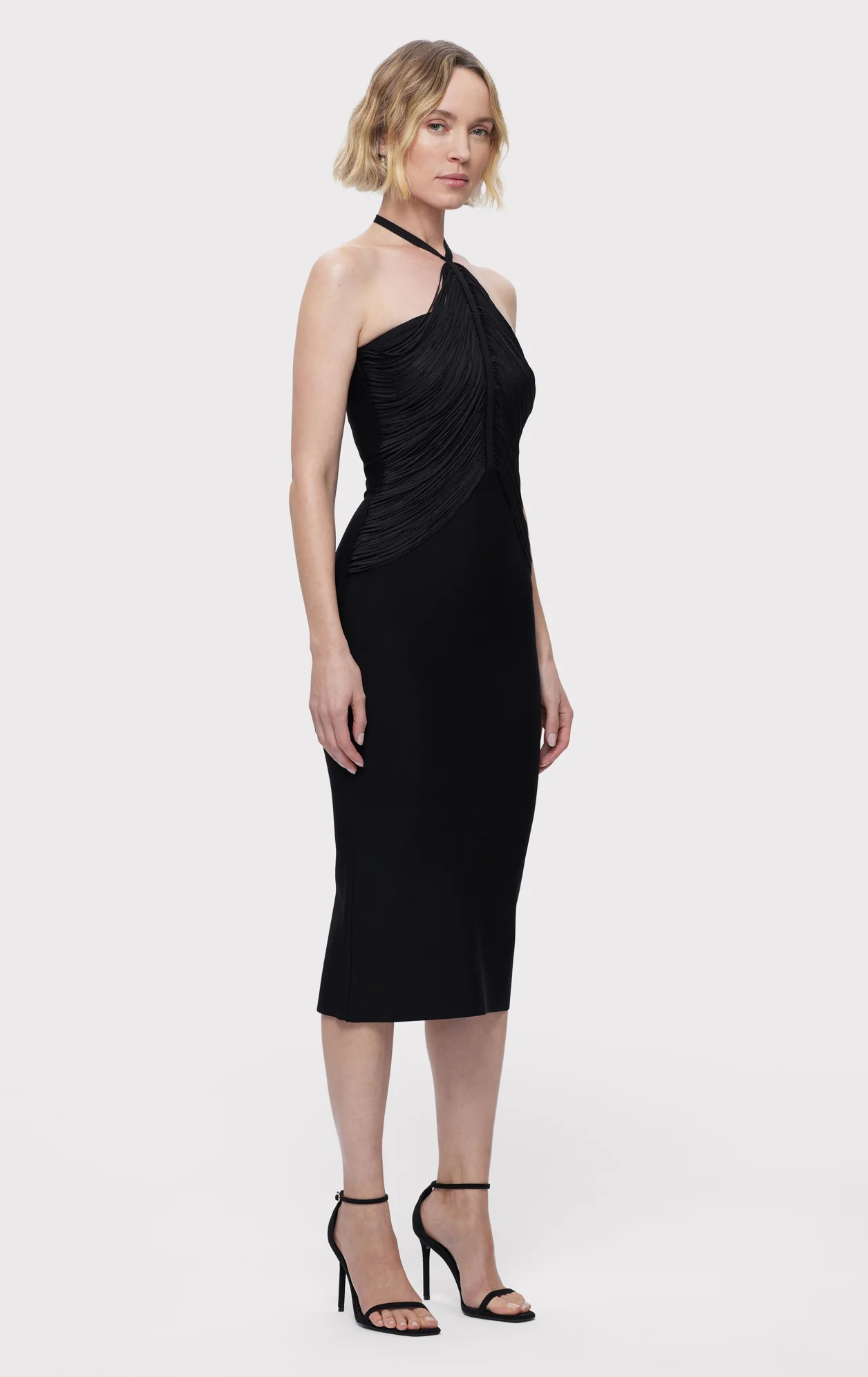 DRAPED HALTER FRINGE MIDI DRESS - Image 3
