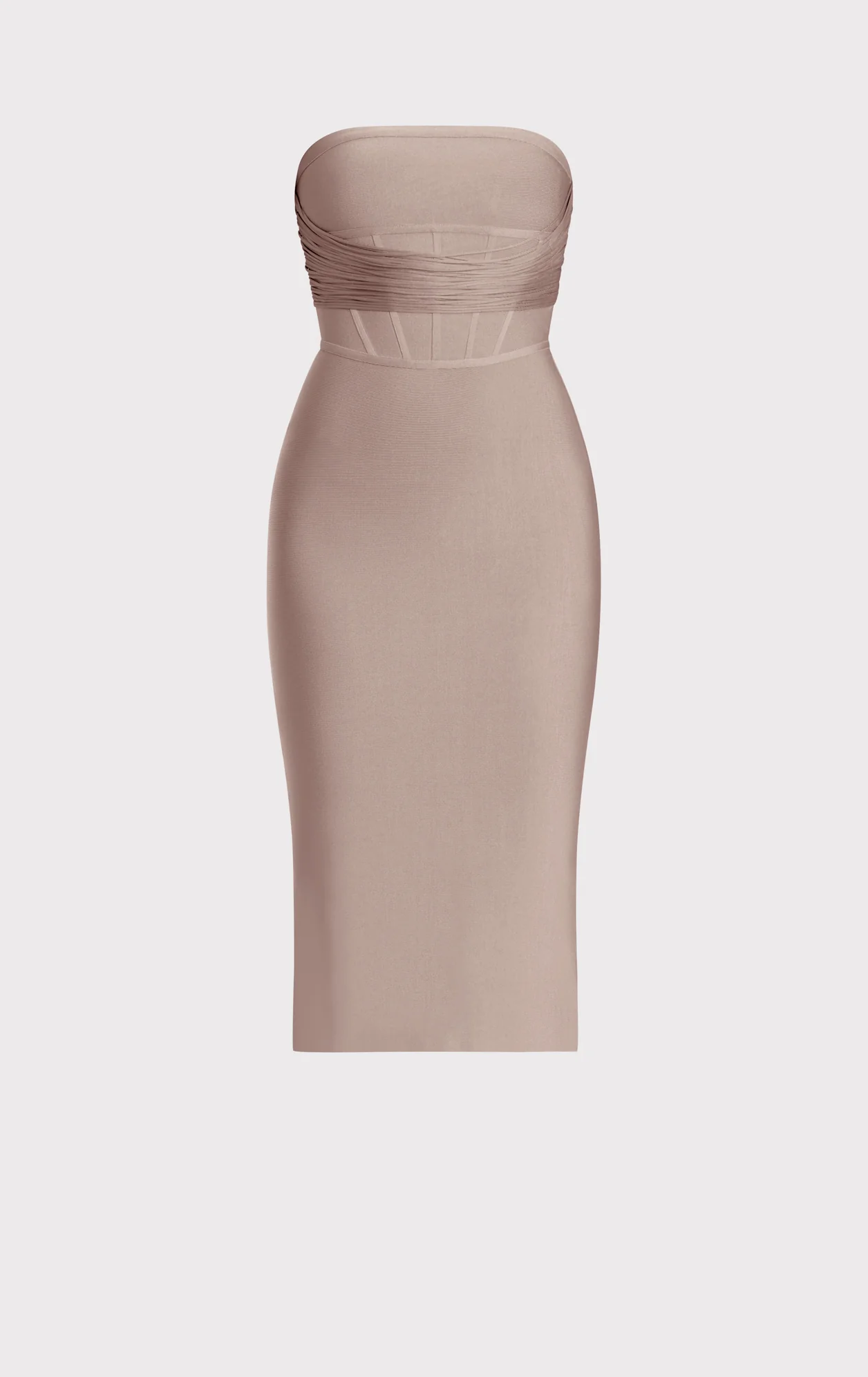 DRAPED STRAPLESS FRINGE MIDI DRESS - Image 2