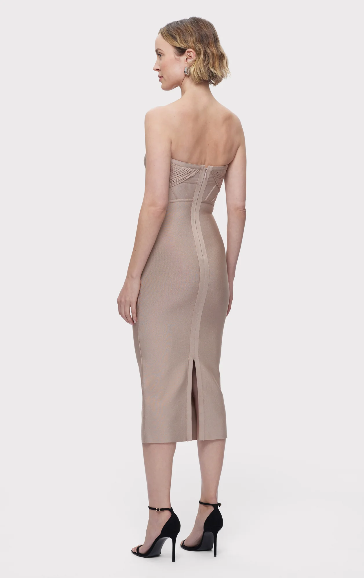 DRAPED STRAPLESS FRINGE MIDI DRESS - Image 4