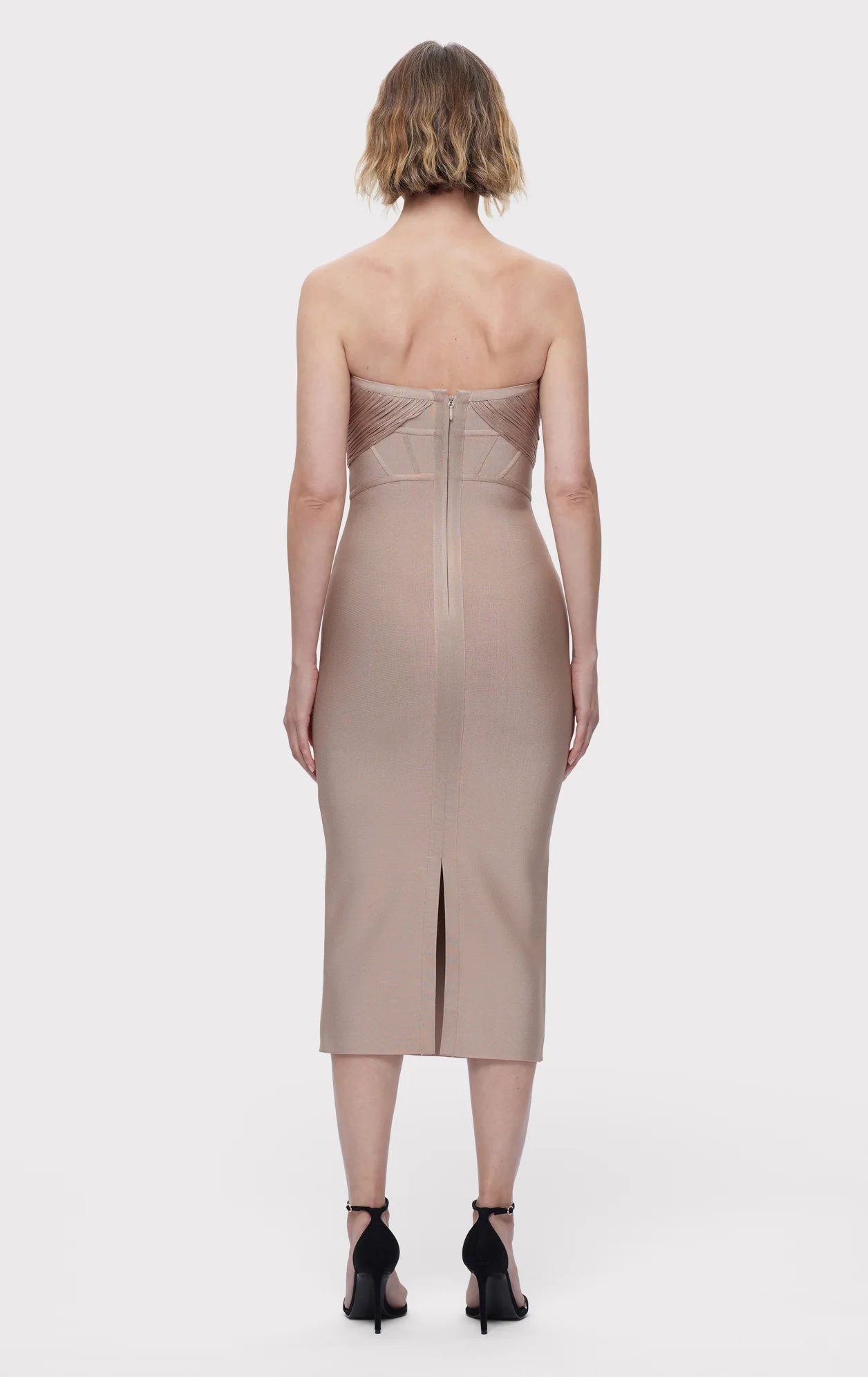DRAPED STRAPLESS FRINGE MIDI DRESS - Image 5