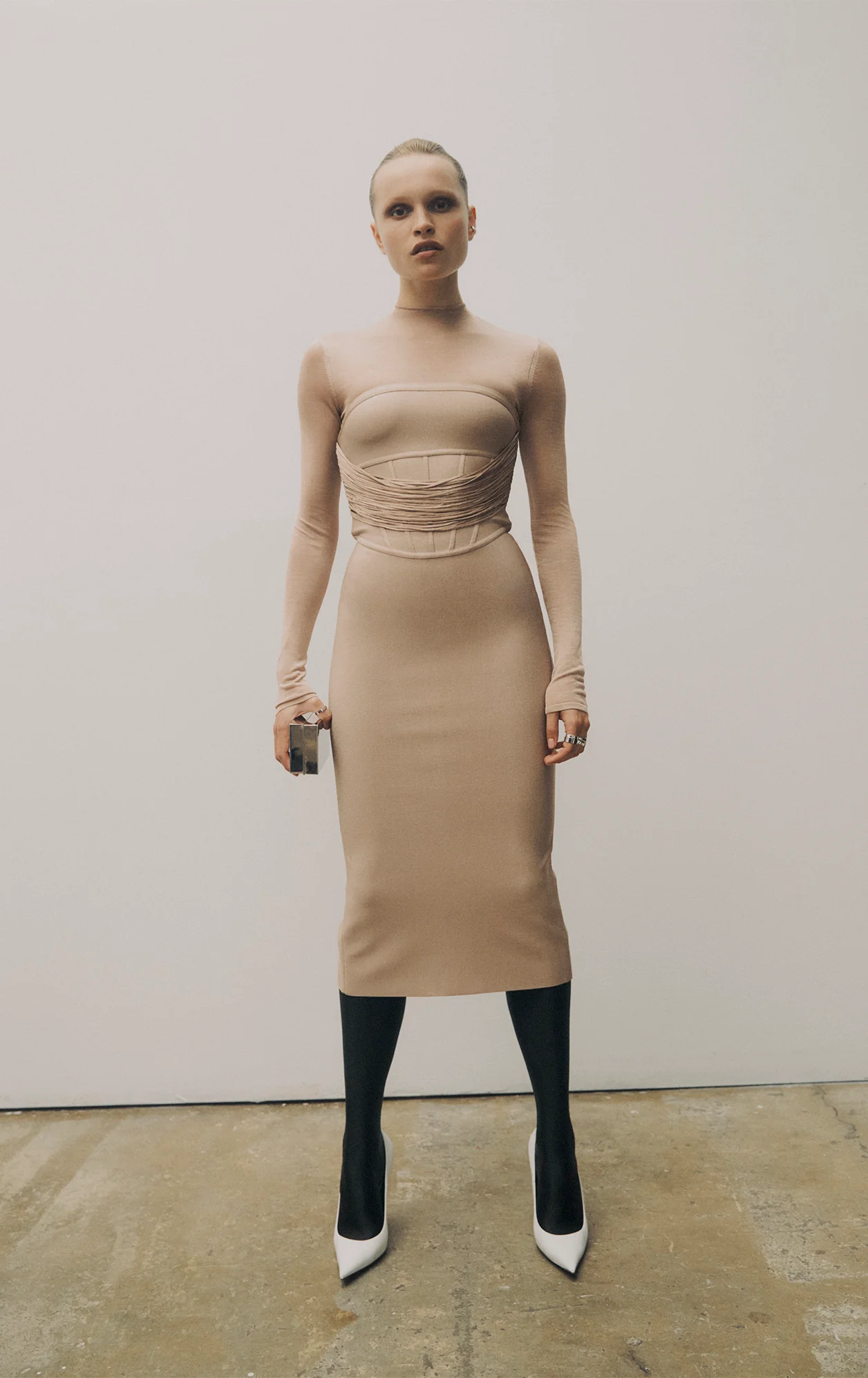 DRAPED STRAPLESS FRINGE MIDI DRESS - Image 7