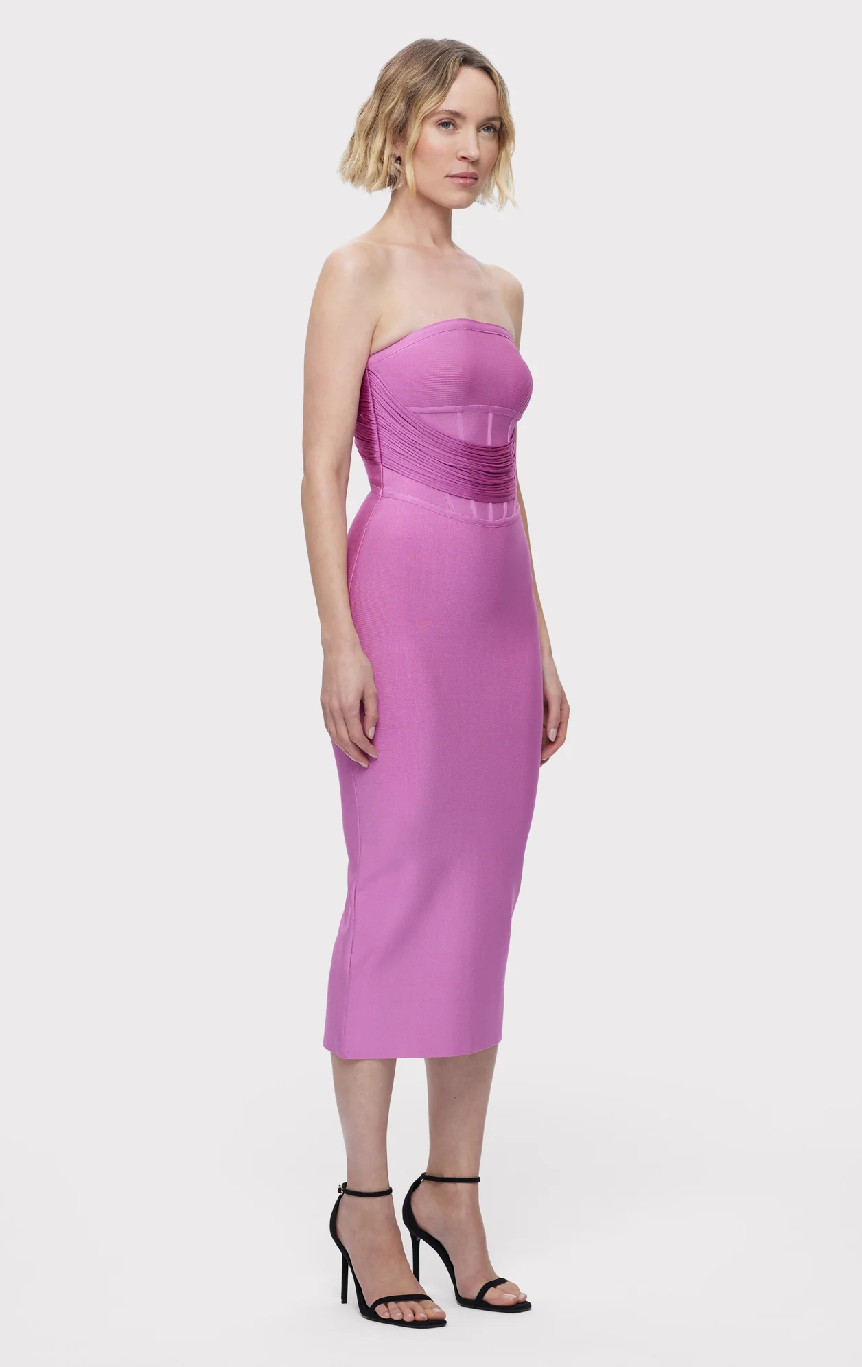 DRAPED STRAPLESS FRINGE MIDI DRESS - Image 4