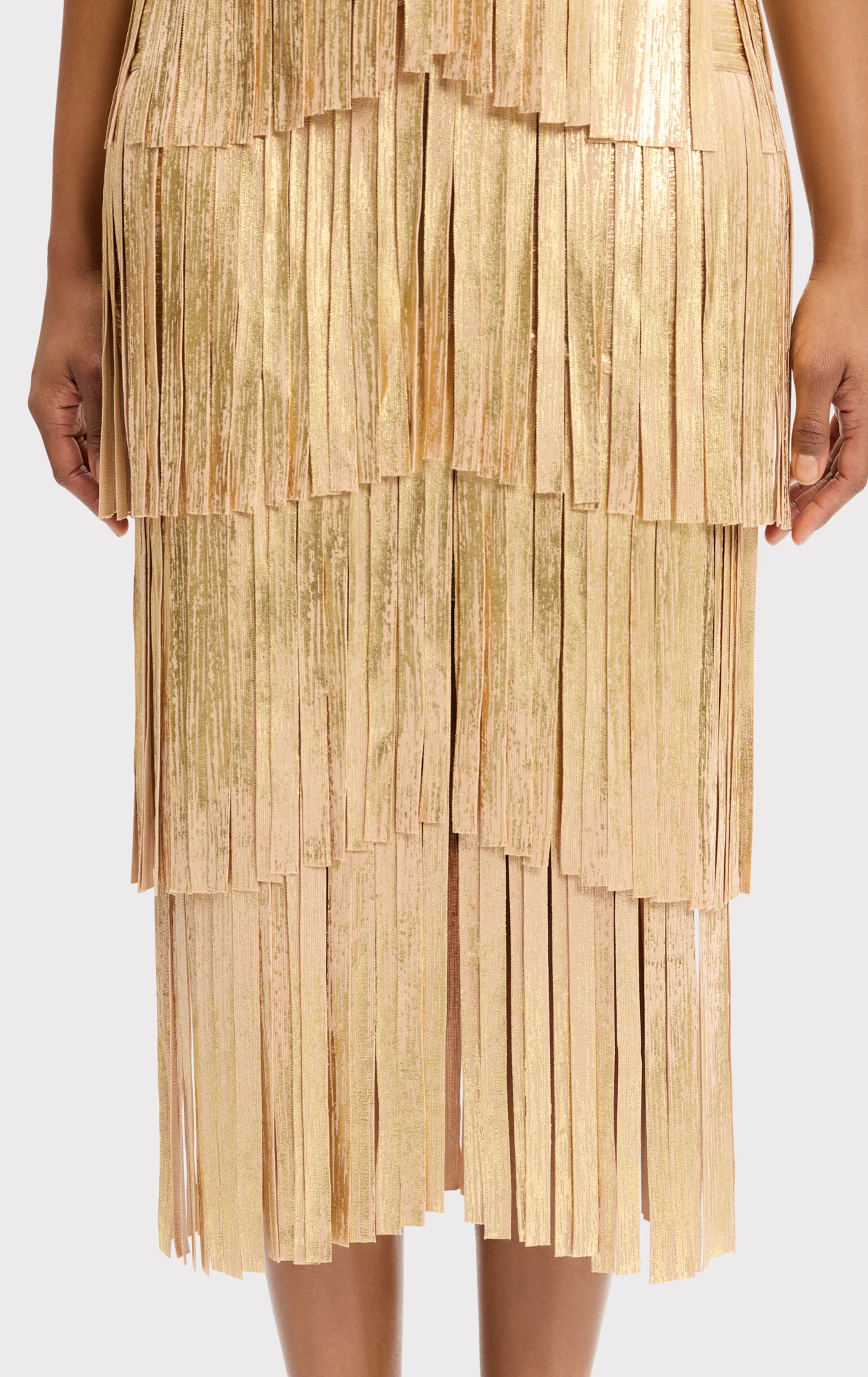 V NECK FOIL FRINGE MIDI DRESS - Image 8
