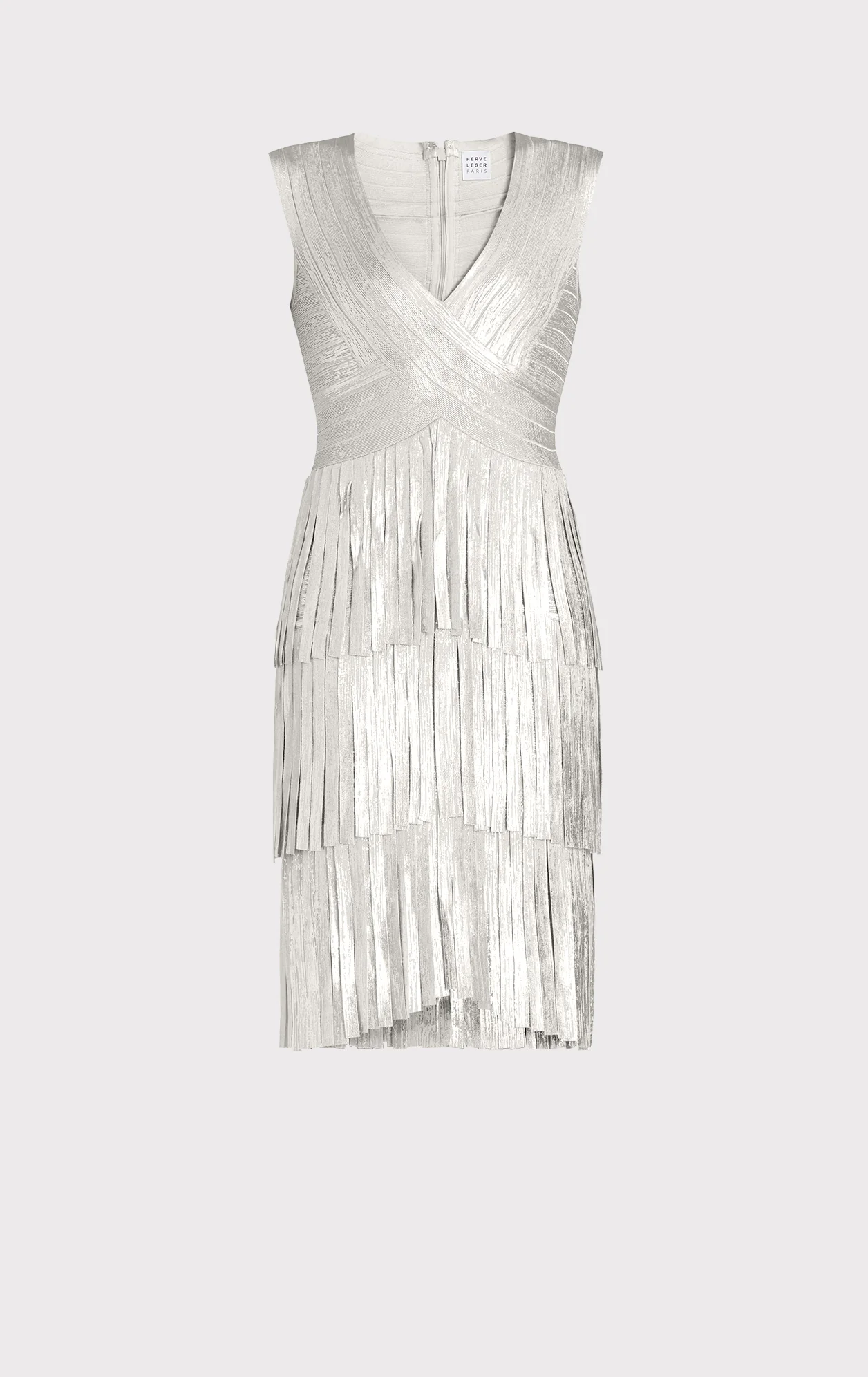 V NECK FOIL FRINGED MIDI DRESS - Image 2