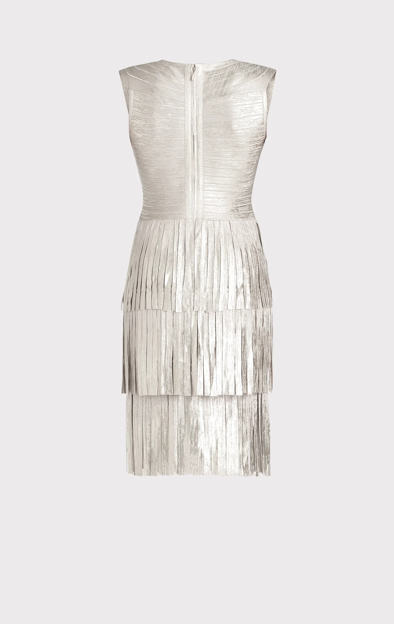 V NECK FOIL FRINGED MIDI DRESS - Image 3