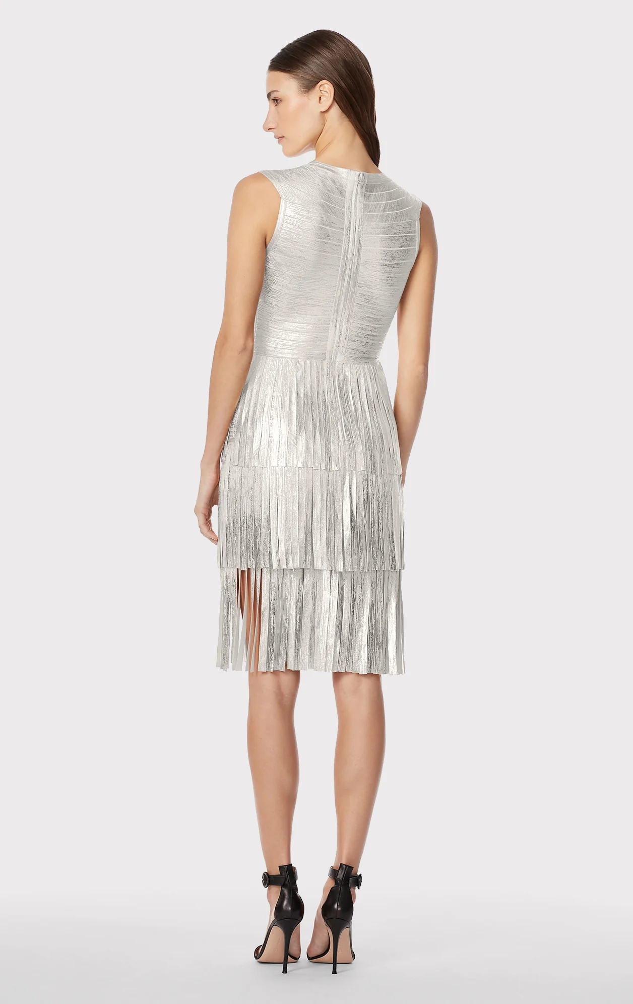 V NECK FOIL FRINGED MIDI DRESS - Image 6