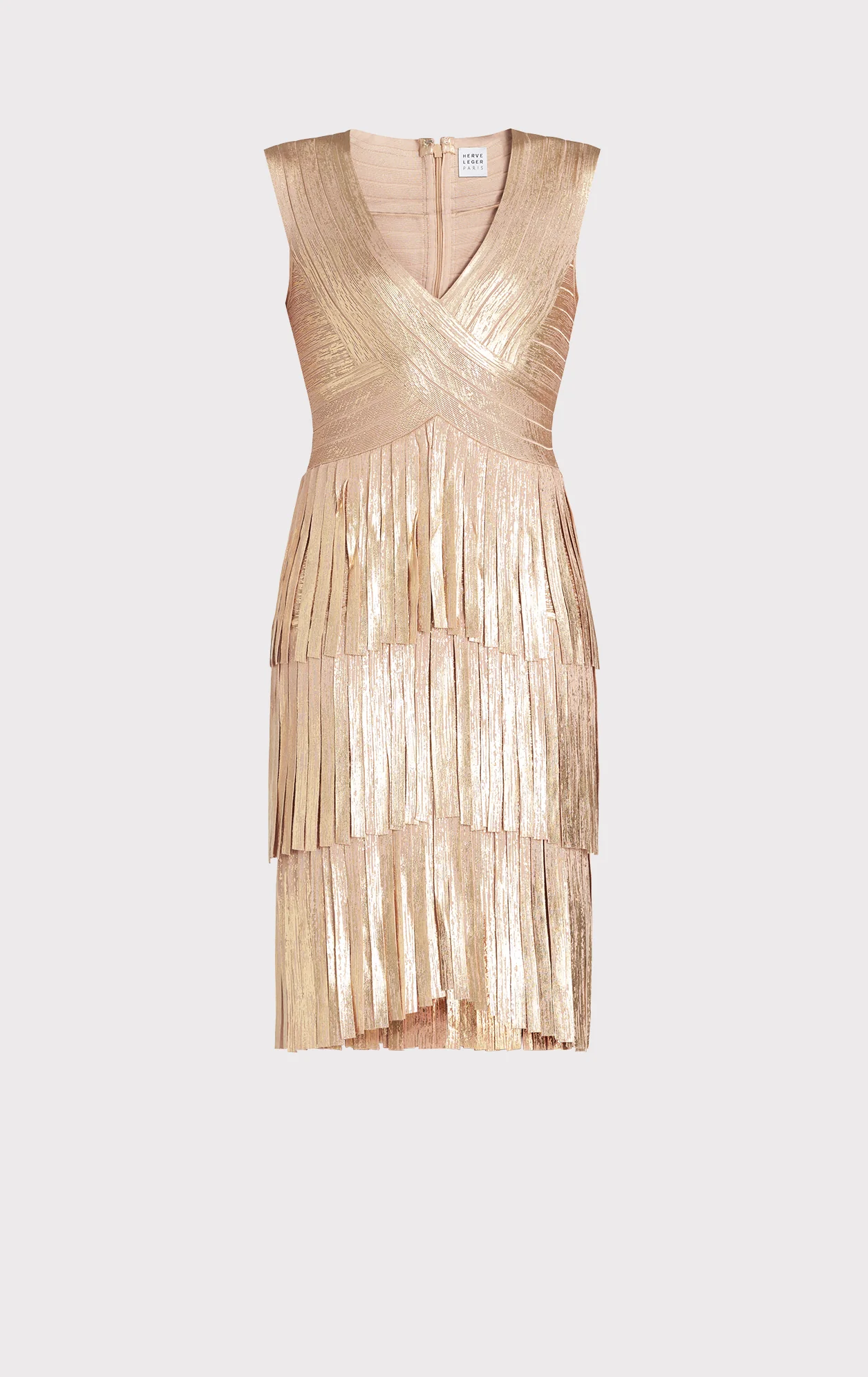 V NECK FOIL FRINGED MIDI DRESS - Image 2