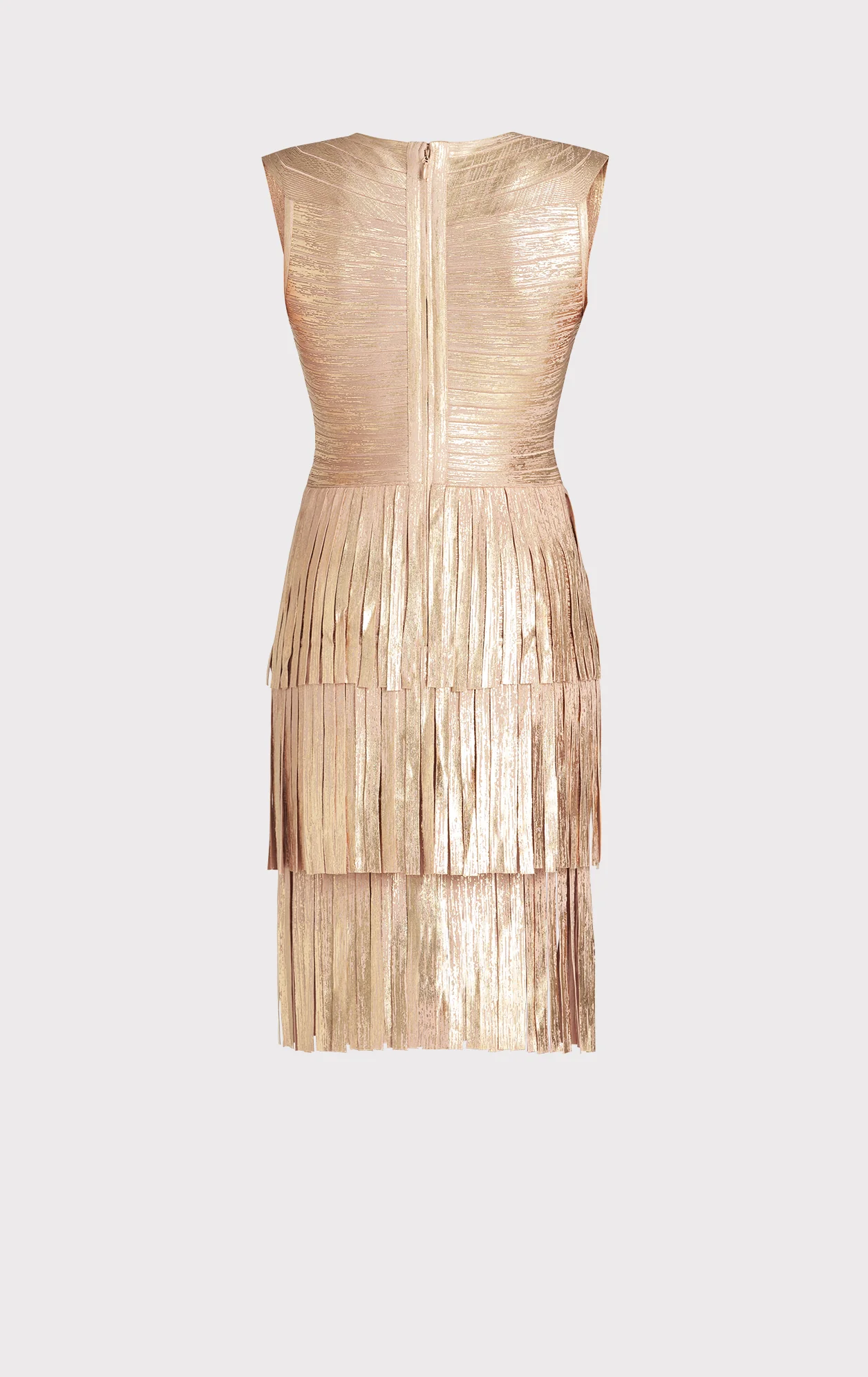 V NECK FOIL FRINGED MIDI DRESS - Image 3